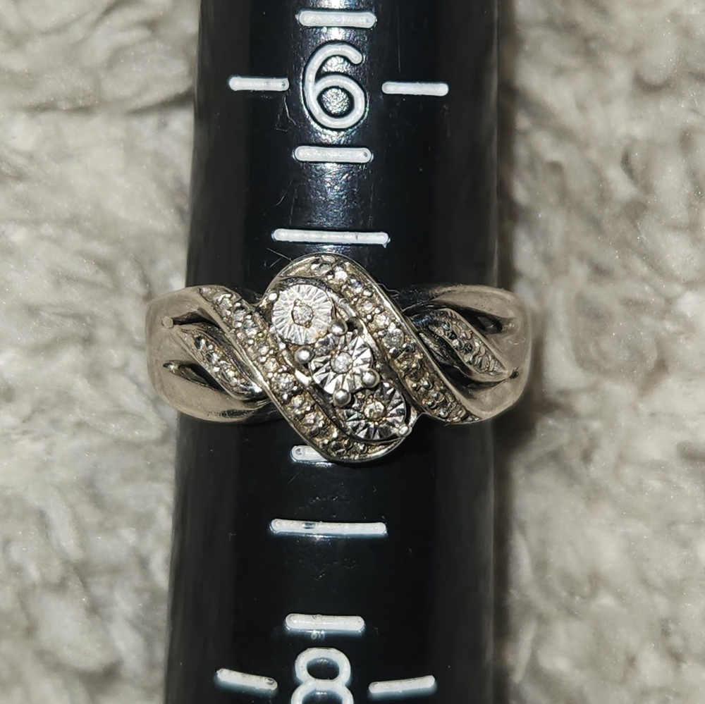 Antique 925 Sterling Silver & Genuine Diamond Trio Ring Vtg Vintage Size 7
